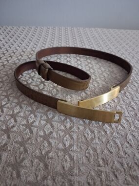 GAP Brown Leather Belt with Gold Tone Buckle